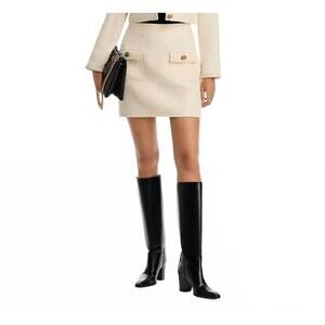 NEW STELLAH tweed mini skirt with leather trim in cream